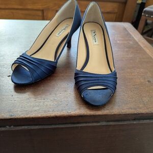 Nina Carolyn Navy Blue Open-Toe Heeled Pumps